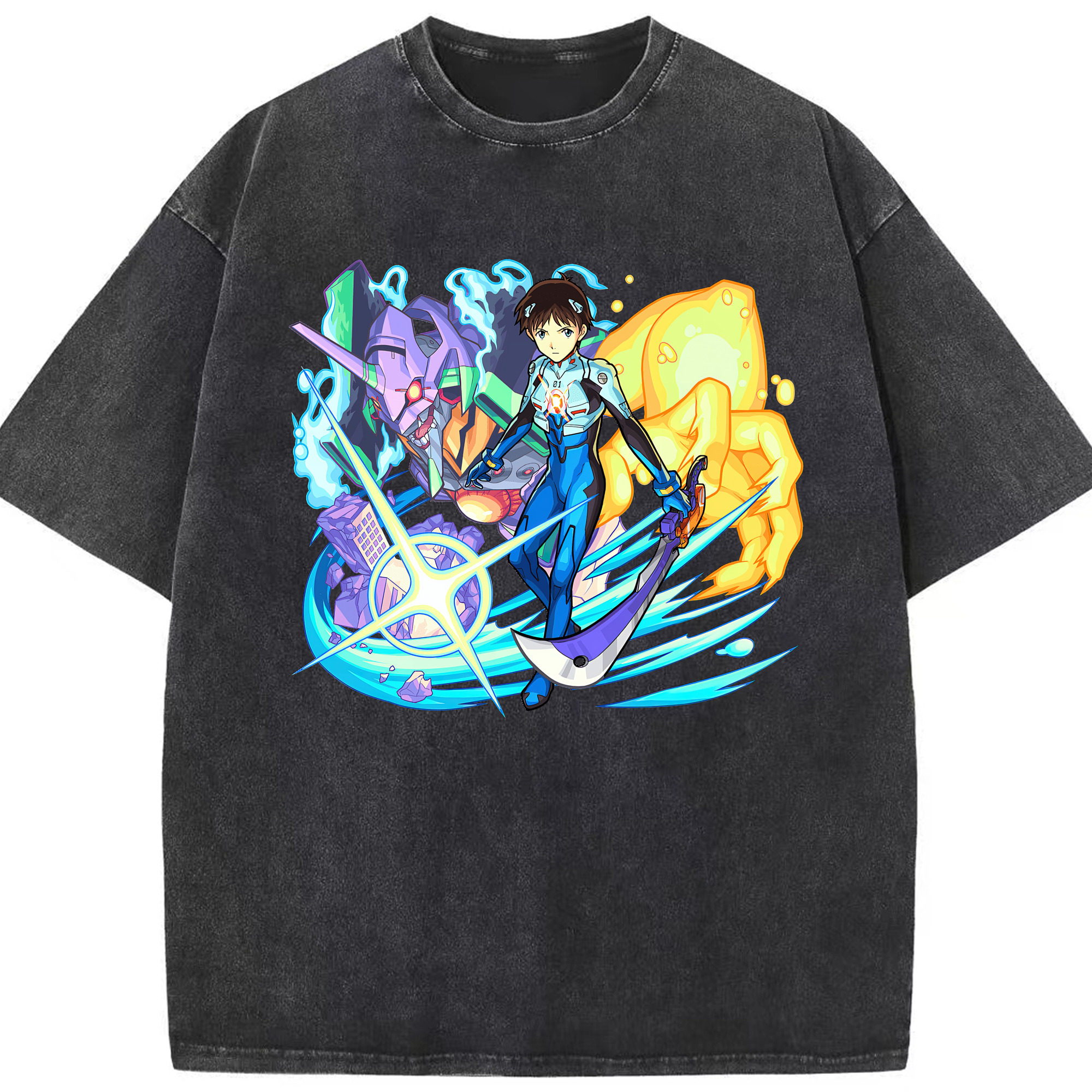 （画像用） EVA 新世紀エヴァンゲリオン 綿100% ヴィンテージ風 半袖Tシャツ（フロントプリント）