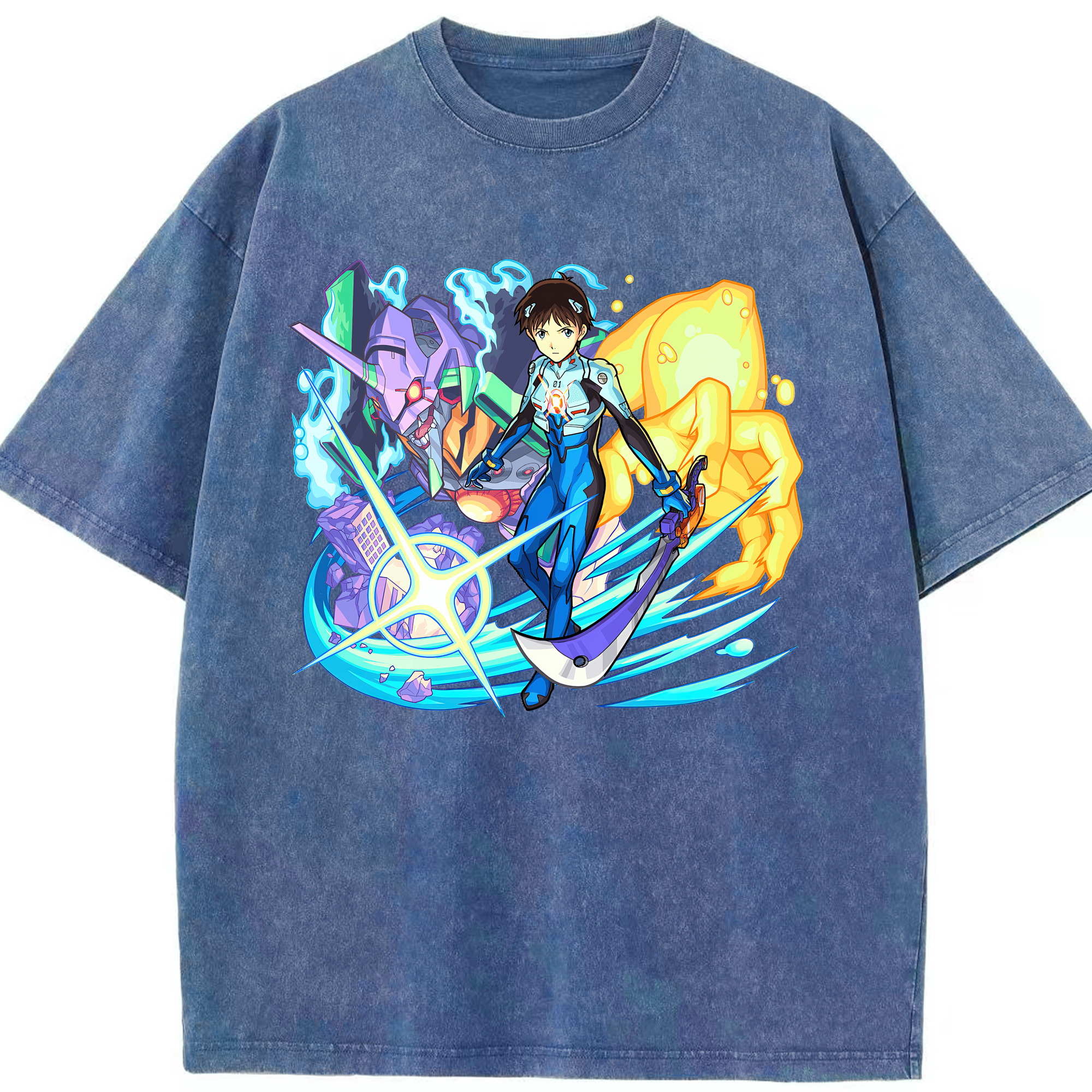 （画像用） EVA 新世紀エヴァンゲリオン 綿100% ヴィンテージ風 半袖Tシャツ（フロントプリント）