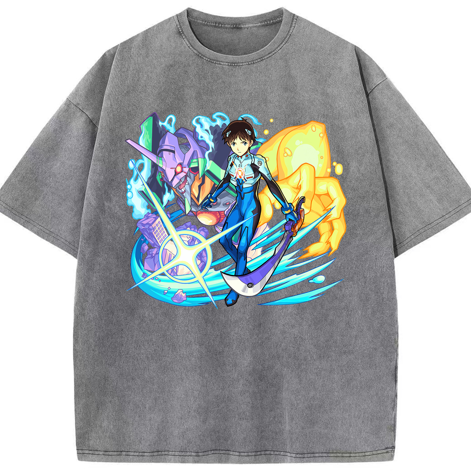 （画像用） EVA 新世紀エヴァンゲリオン 綿100% ヴィンテージ風 半袖Tシャツ（フロントプリント）