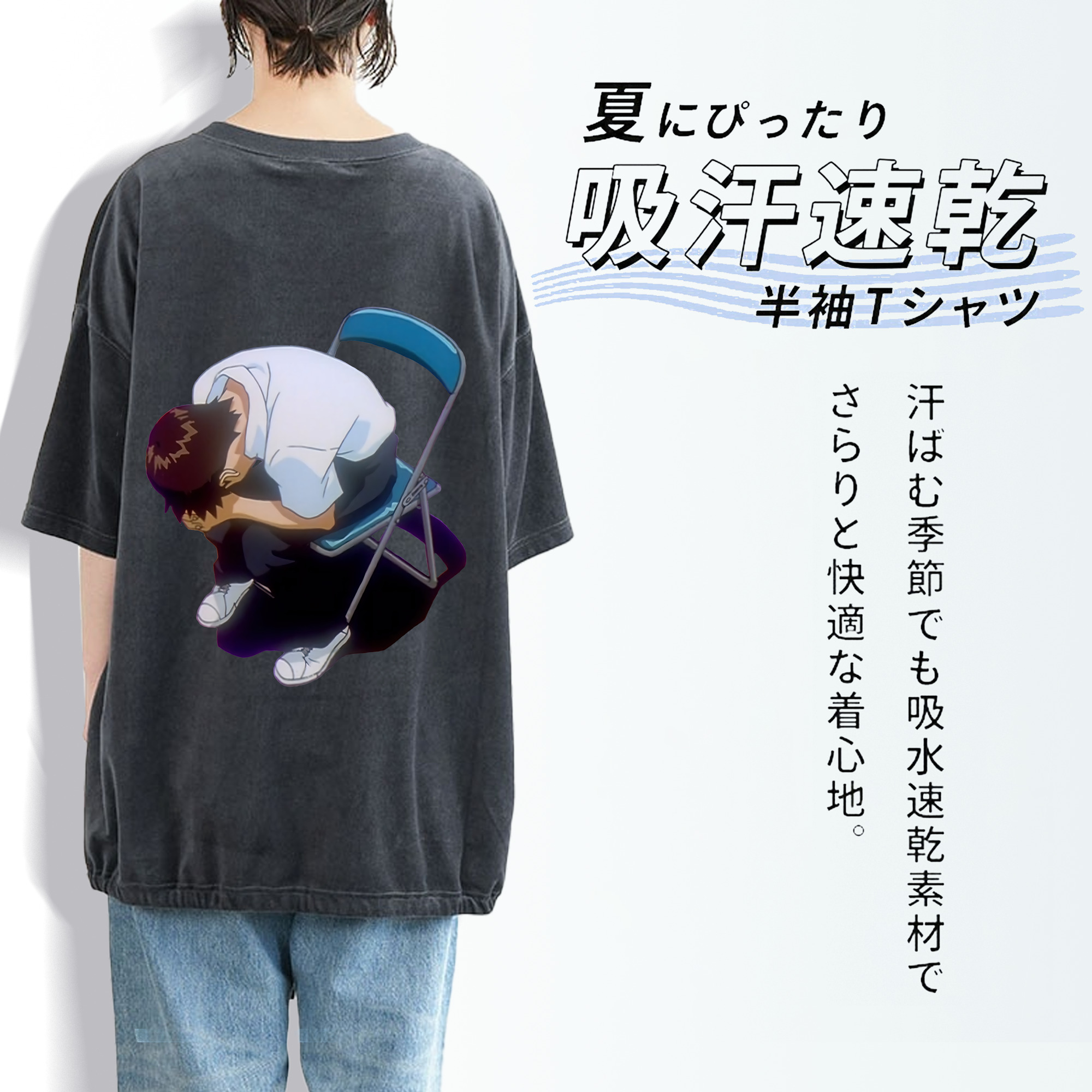 EVA 新世紀エヴァンゲリオン 綿100% ヴィンテージ風 半袖Tシャツ（背面プリント）