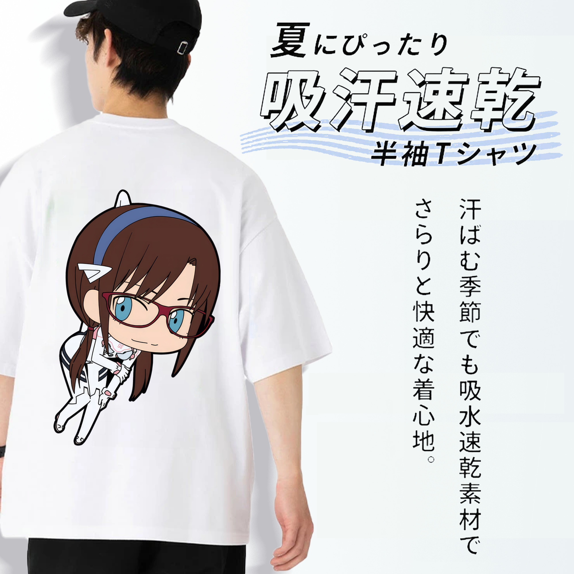 EVA 新世紀エヴァンゲリオン 綿100％ メンズ半袖Tシャツ（バックプリント） 通気性