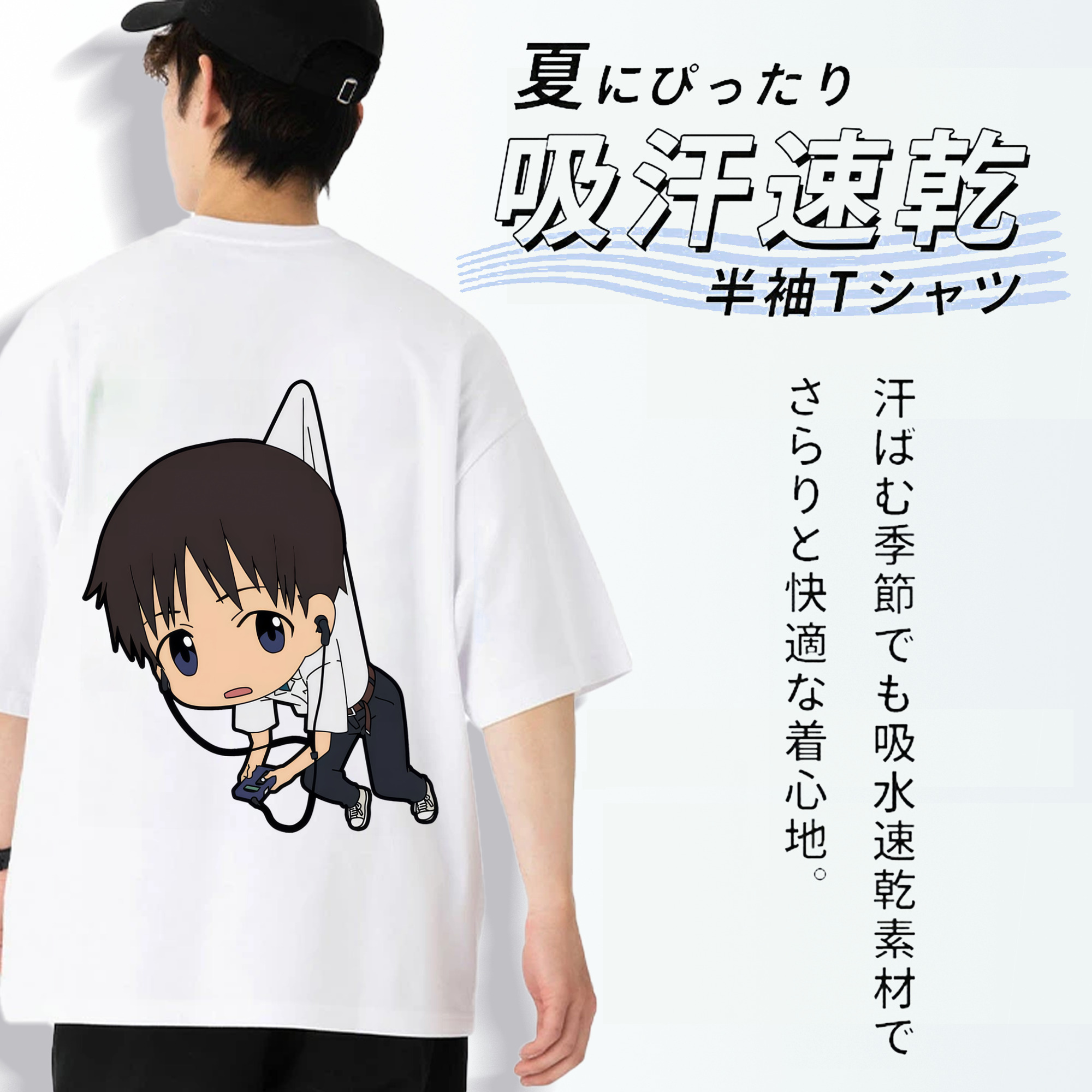 EVA 新世紀エヴァンゲリオン 綿100％ メンズ半袖Tシャツ（バックプリント） 通気性