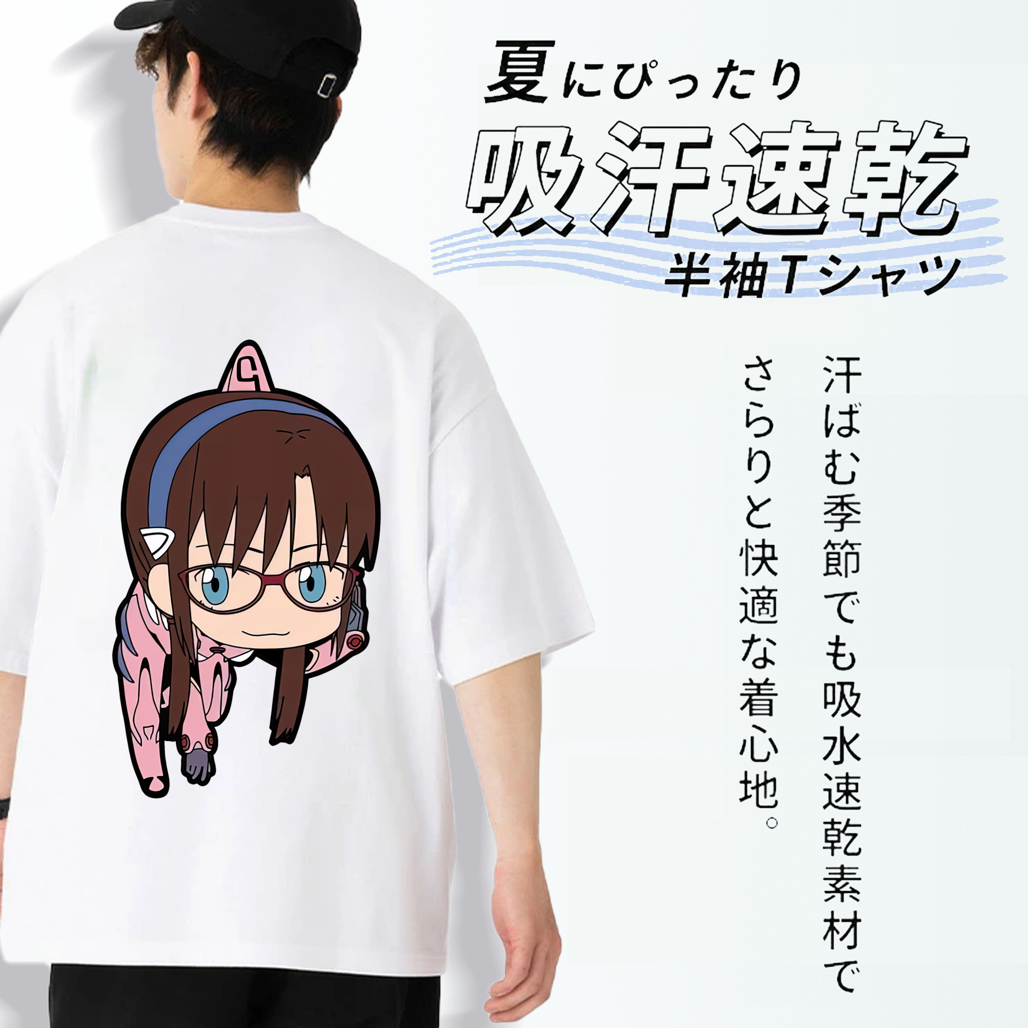 EVA 新世紀エヴァンゲリオン 綿100％ メンズ半袖Tシャツ（バックプリント） 通気性