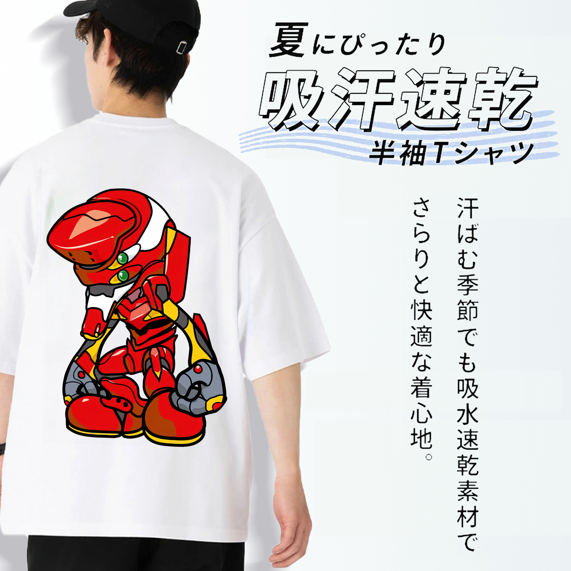 EVA 新世紀エヴァンゲリオン 綿100％ メンズ半袖Tシャツ（バックプリント） 通気性