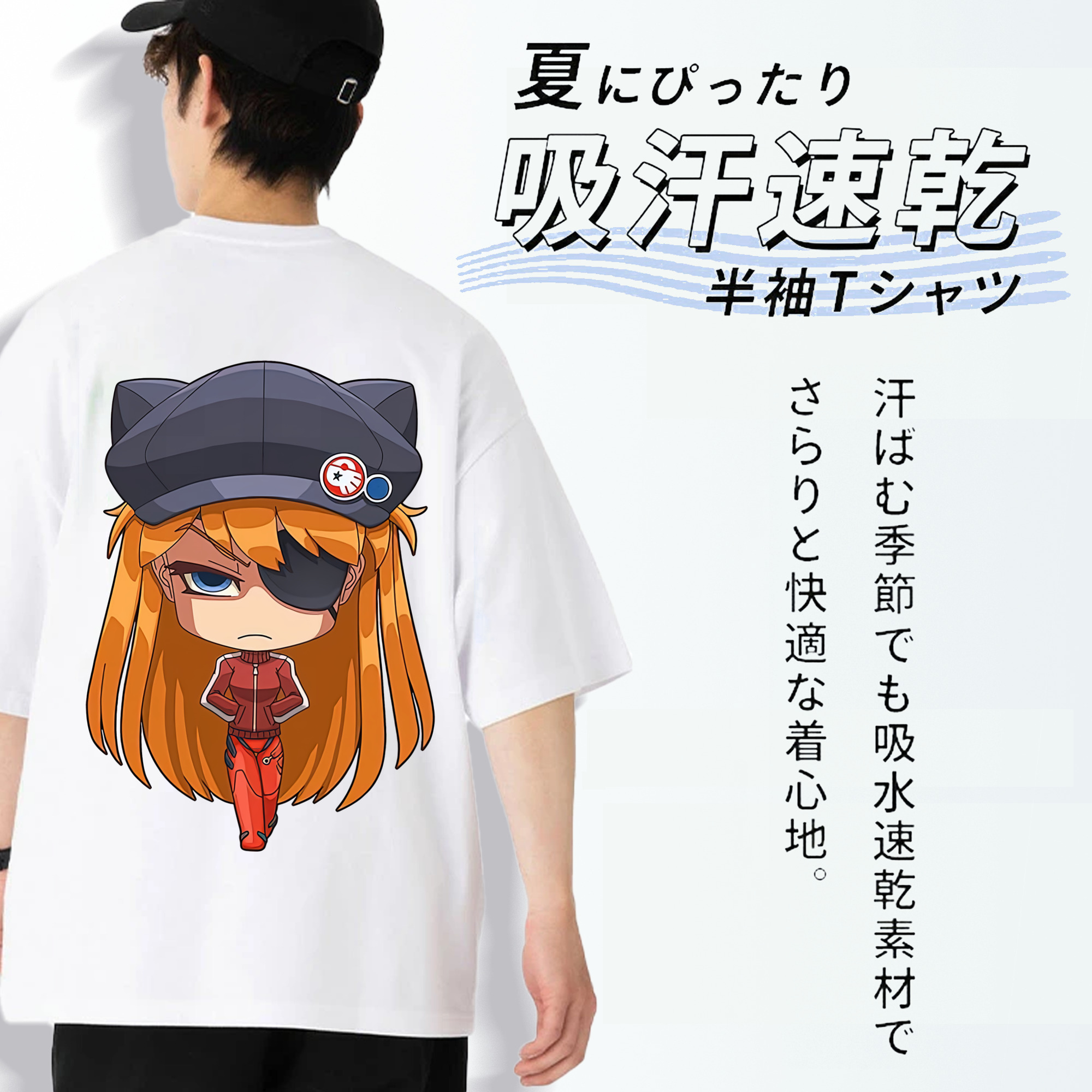 EVA 新世紀エヴァンゲリオン 綿100％ メンズ半袖Tシャツ（バックプリント） 通気性