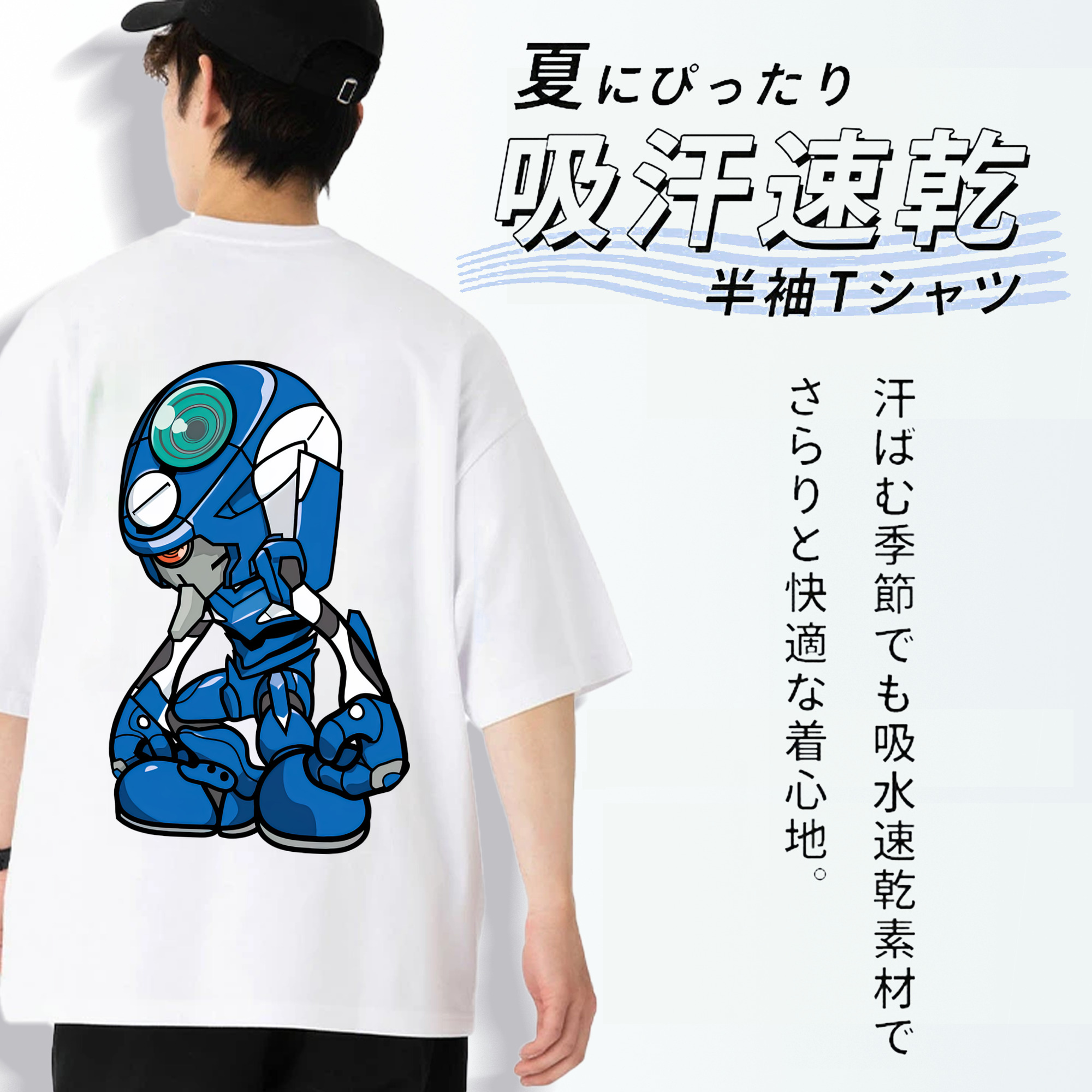 EVA 新世紀エヴァンゲリオン 綿100％ メンズ半袖Tシャツ（バックプリント） 通気性