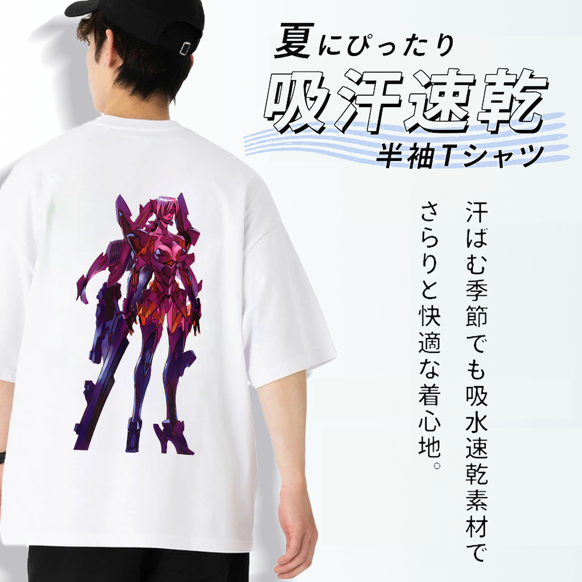 EVA 新世紀エヴァンゲリオン 綿100％ メンズ半袖Tシャツ（バックプリント） 通気性