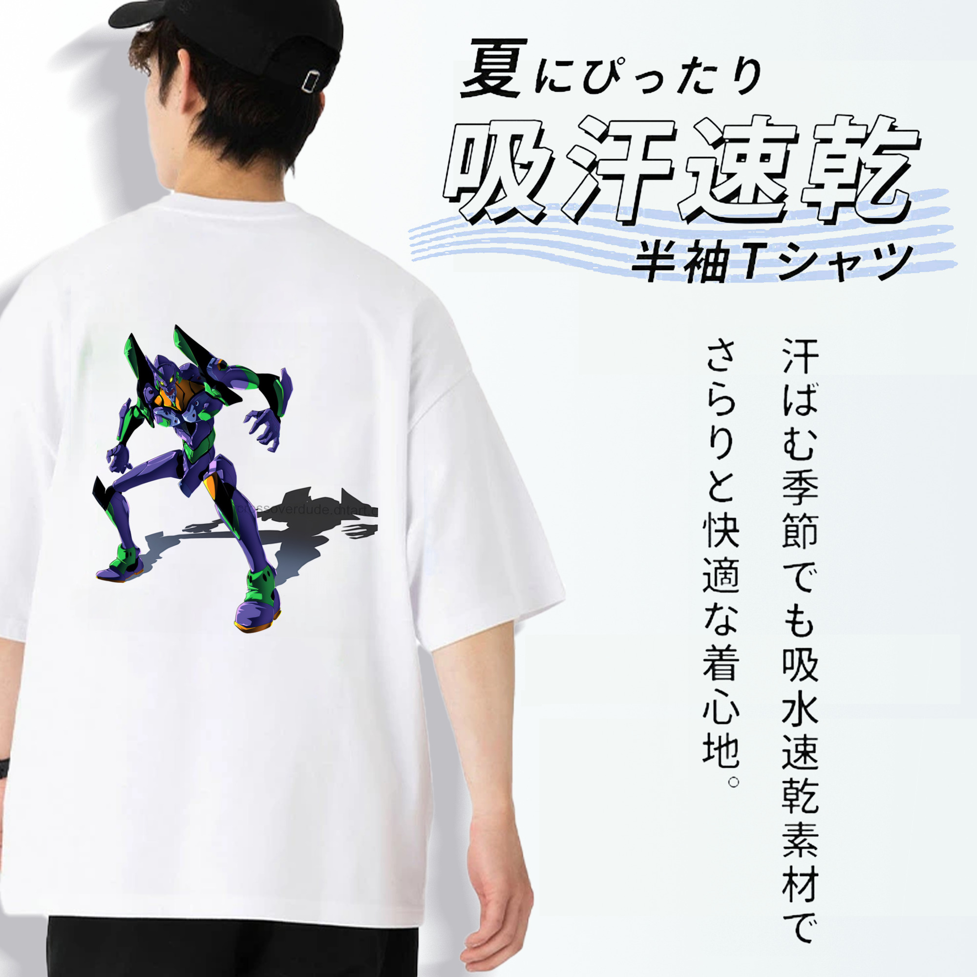 EVA 新世紀エヴァンゲリオン 綿100％ メンズ半袖Tシャツ（バックプリント） 通気性