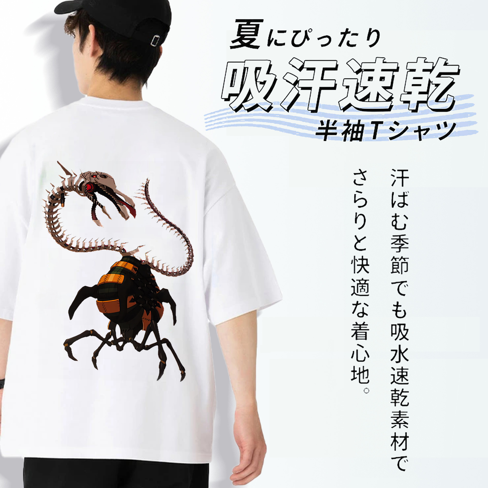 EVA 新世紀エヴァンゲリオン 綿100％ メンズ半袖Tシャツ（バックプリント） 通気性