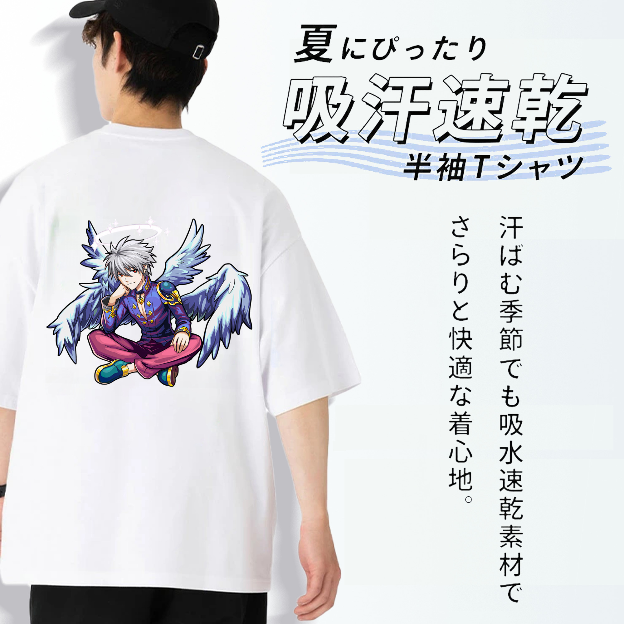 EVA 新世紀エヴァンゲリオン 綿100％ メンズ半袖Tシャツ（バックプリント） 通気性