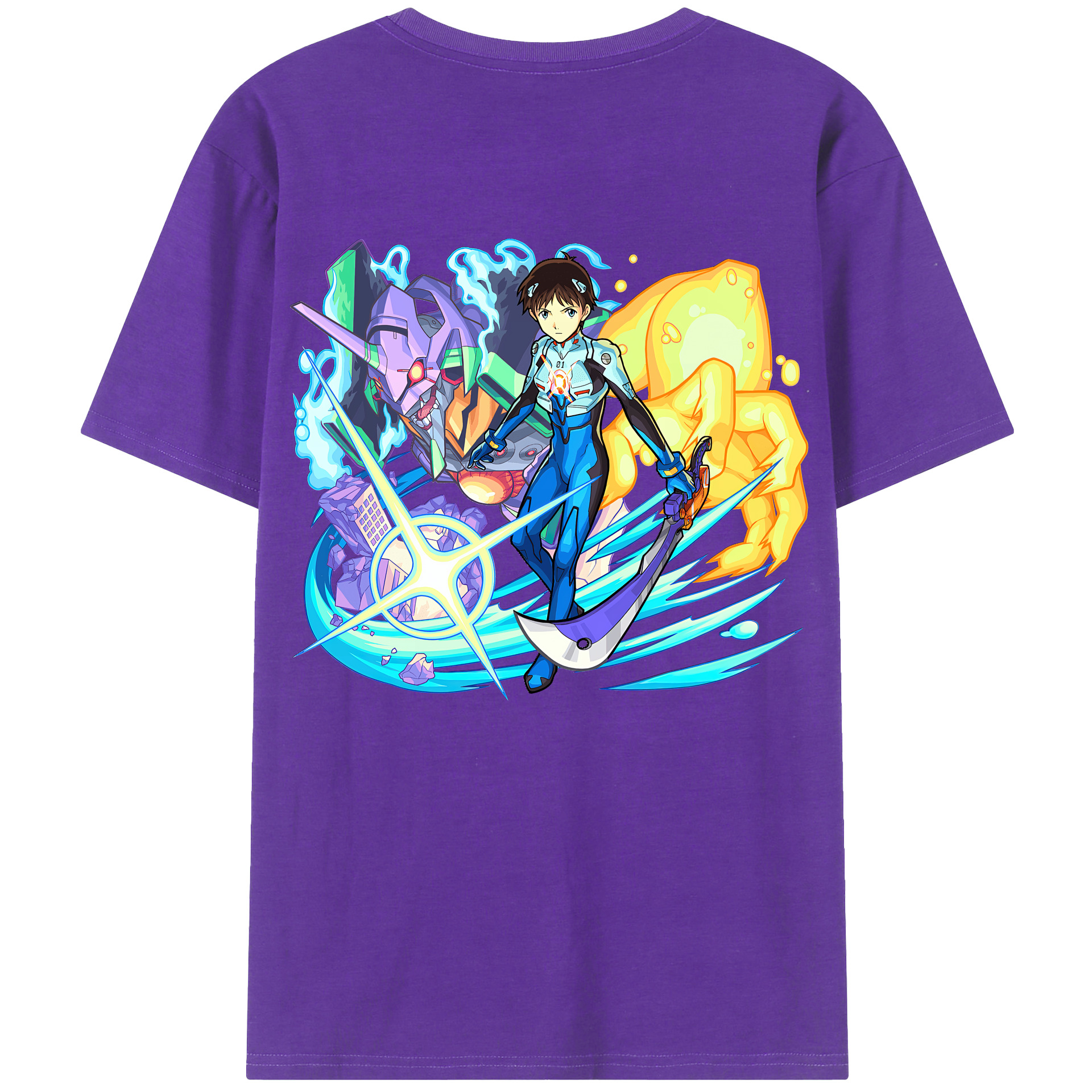 （画像用） EVA 新世紀エヴァンゲリオン 綿100％ メンズ半袖Tシャツ（バックプリント） 通気性