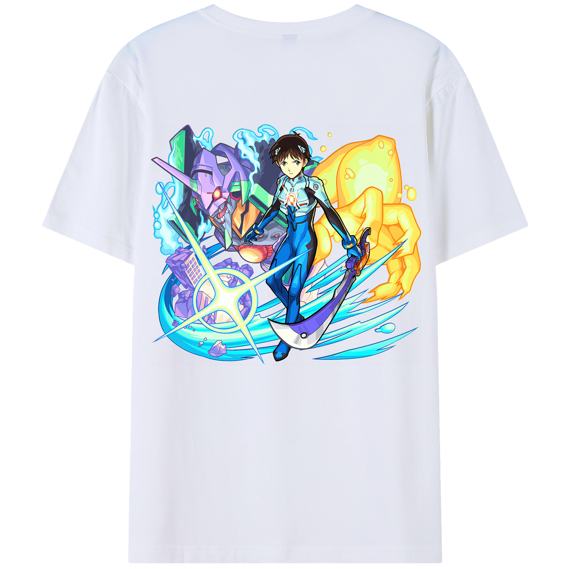 （画像用） EVA 新世紀エヴァンゲリオン 綿100％ メンズ半袖Tシャツ（バックプリント） 通気性