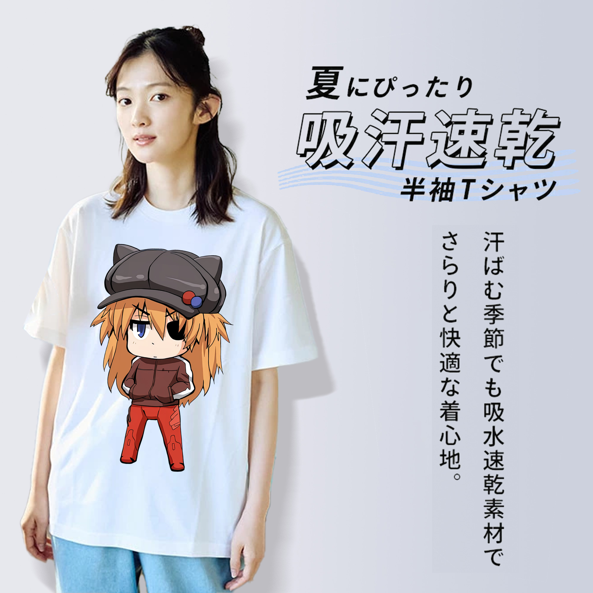 EVA 新世紀エヴァンゲリオン レディースカジュアルプリントTシャツ（綿100％）