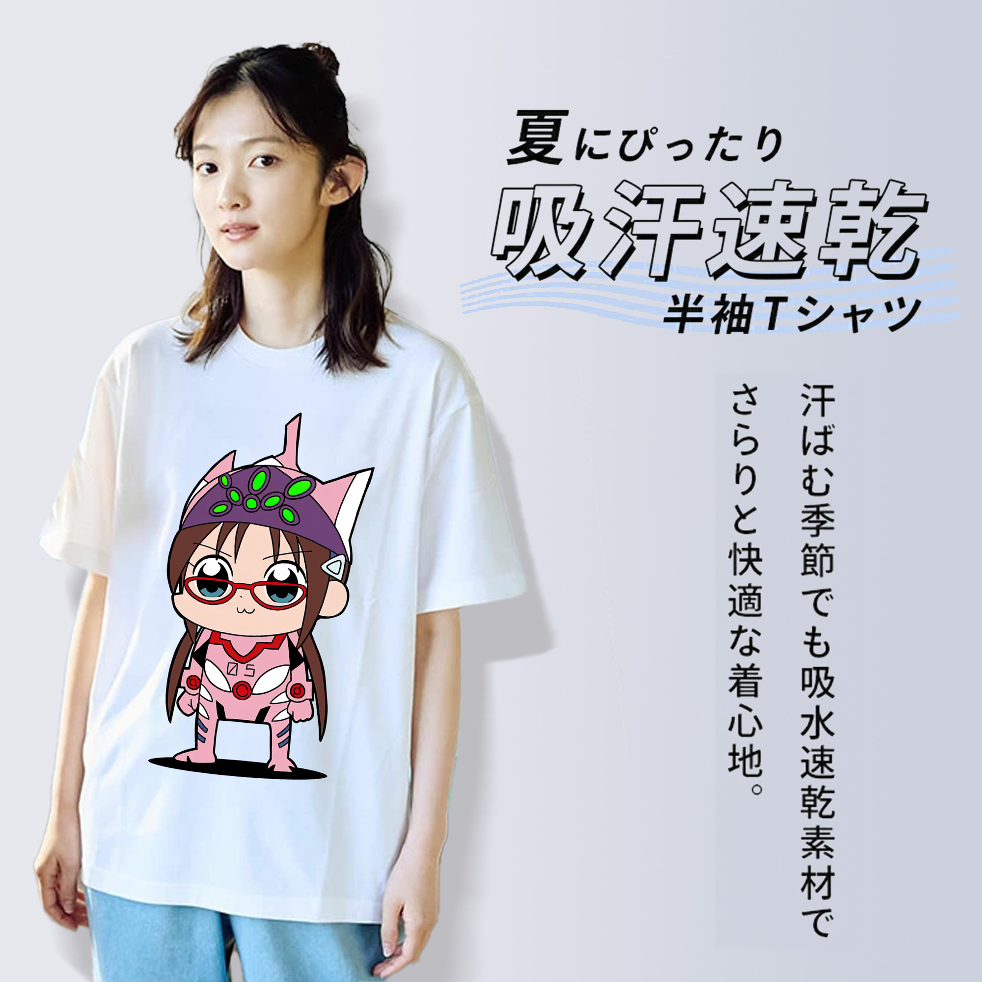 EVA 新世紀エヴァンゲリオン レディースカジュアルプリントTシャツ（綿100％）