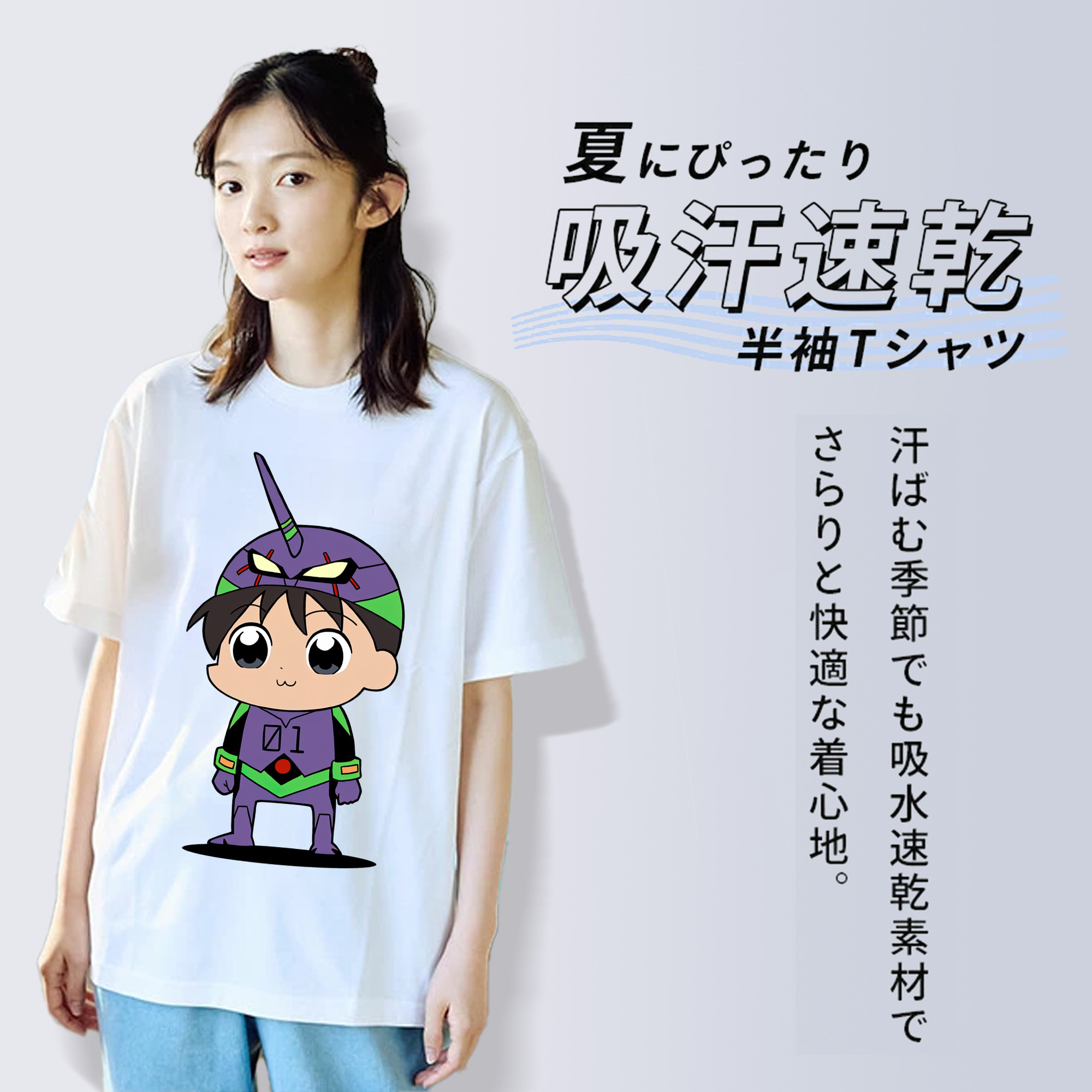 EVA 新世紀エヴァンゲリオン レディースカジュアルプリントTシャツ（綿100％）
