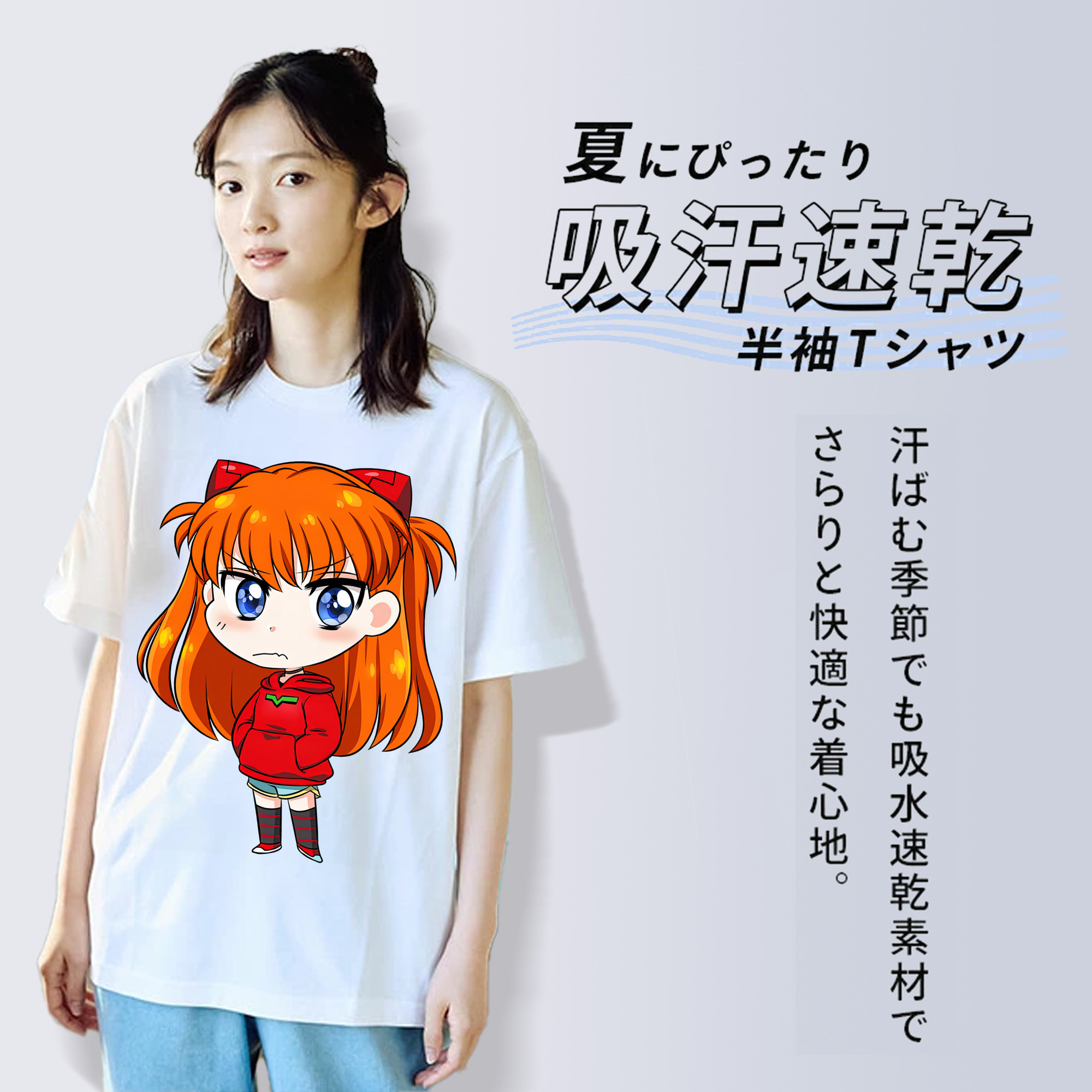 EVA 新世紀エヴァンゲリオン レディースカジュアルプリントTシャツ（綿100％）
