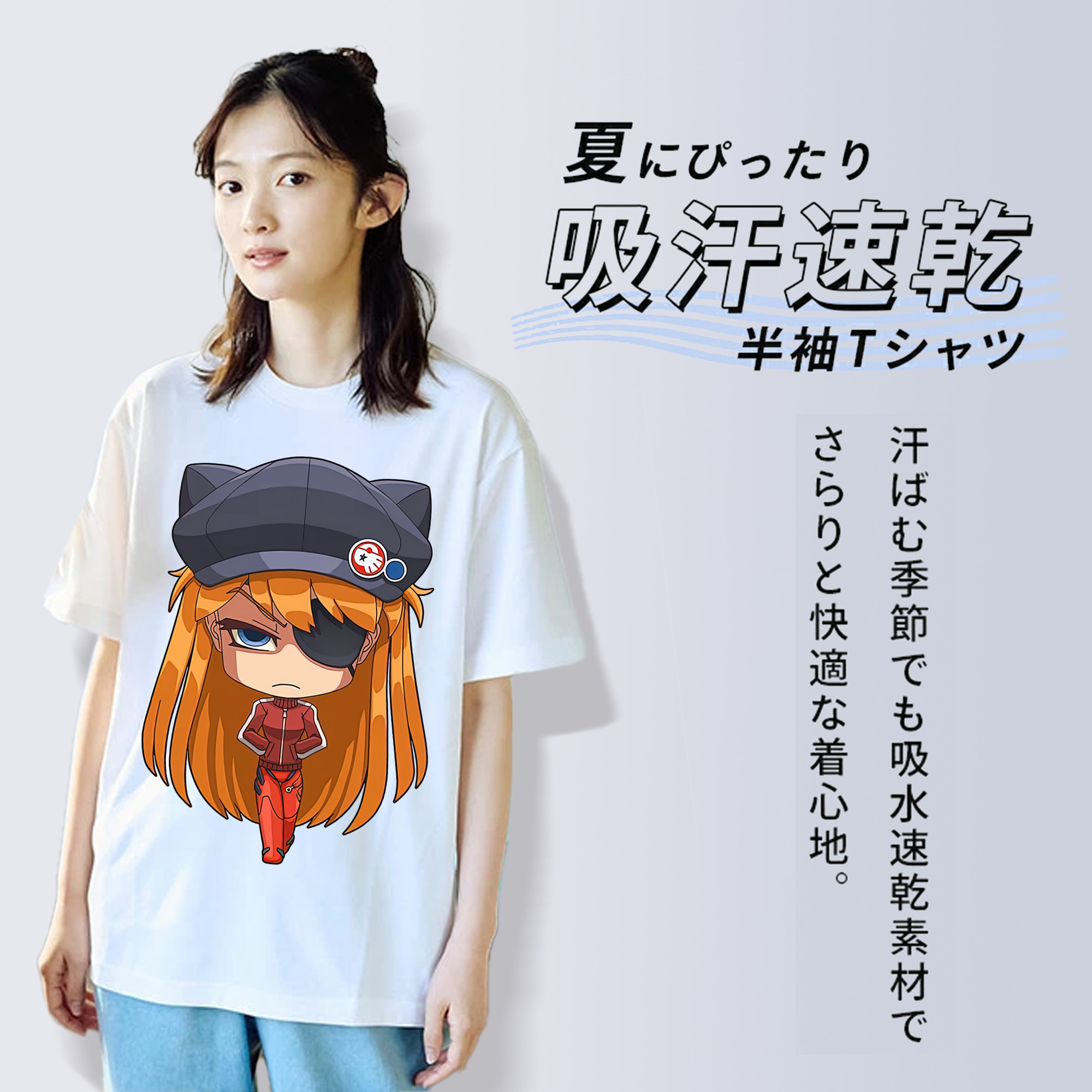 EVA 新世紀エヴァンゲリオン レディースカジュアルプリントTシャツ（綿100％）