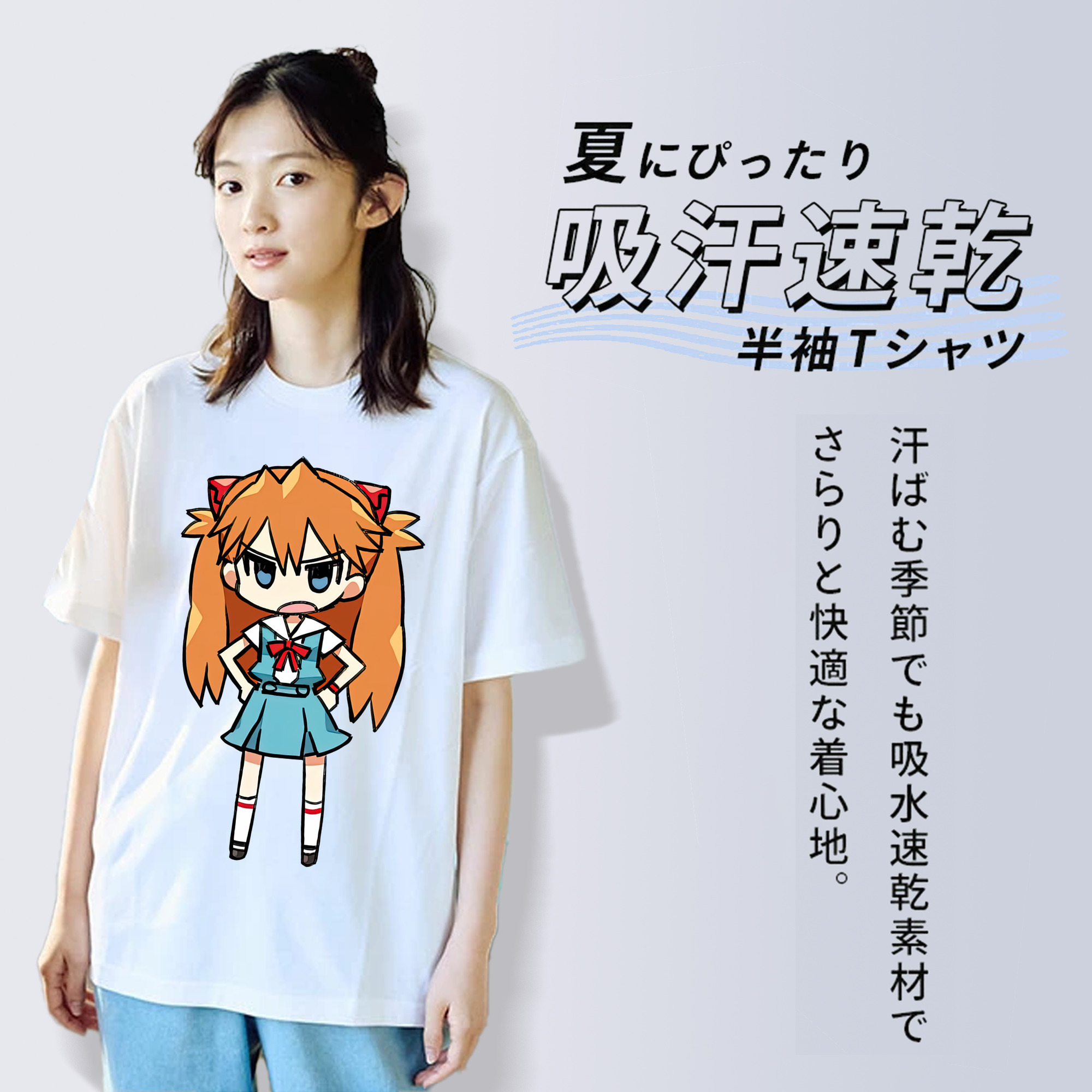 EVA 新世紀エヴァンゲリオン レディースカジュアルプリントTシャツ（綿100％）