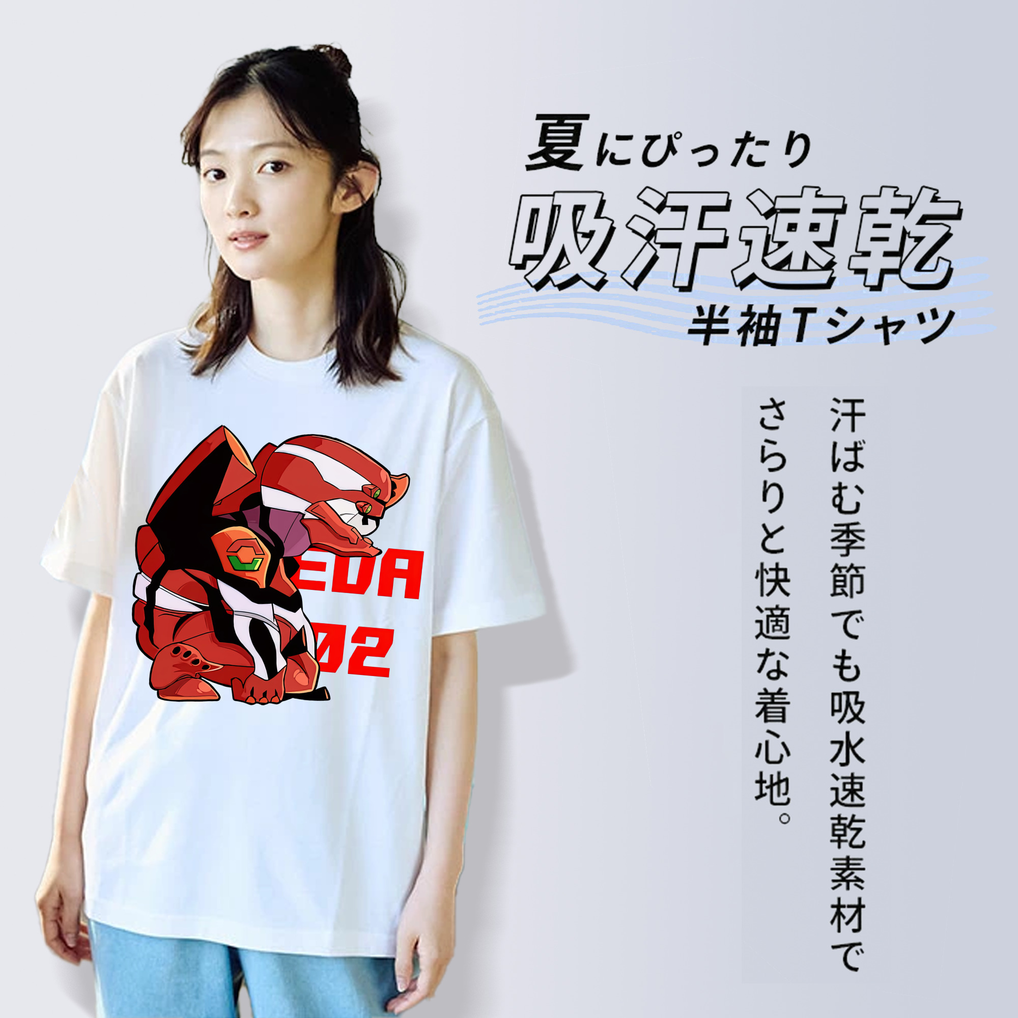 EVA 新世紀エヴァンゲリオン レディースカジュアルプリントTシャツ（綿100％）