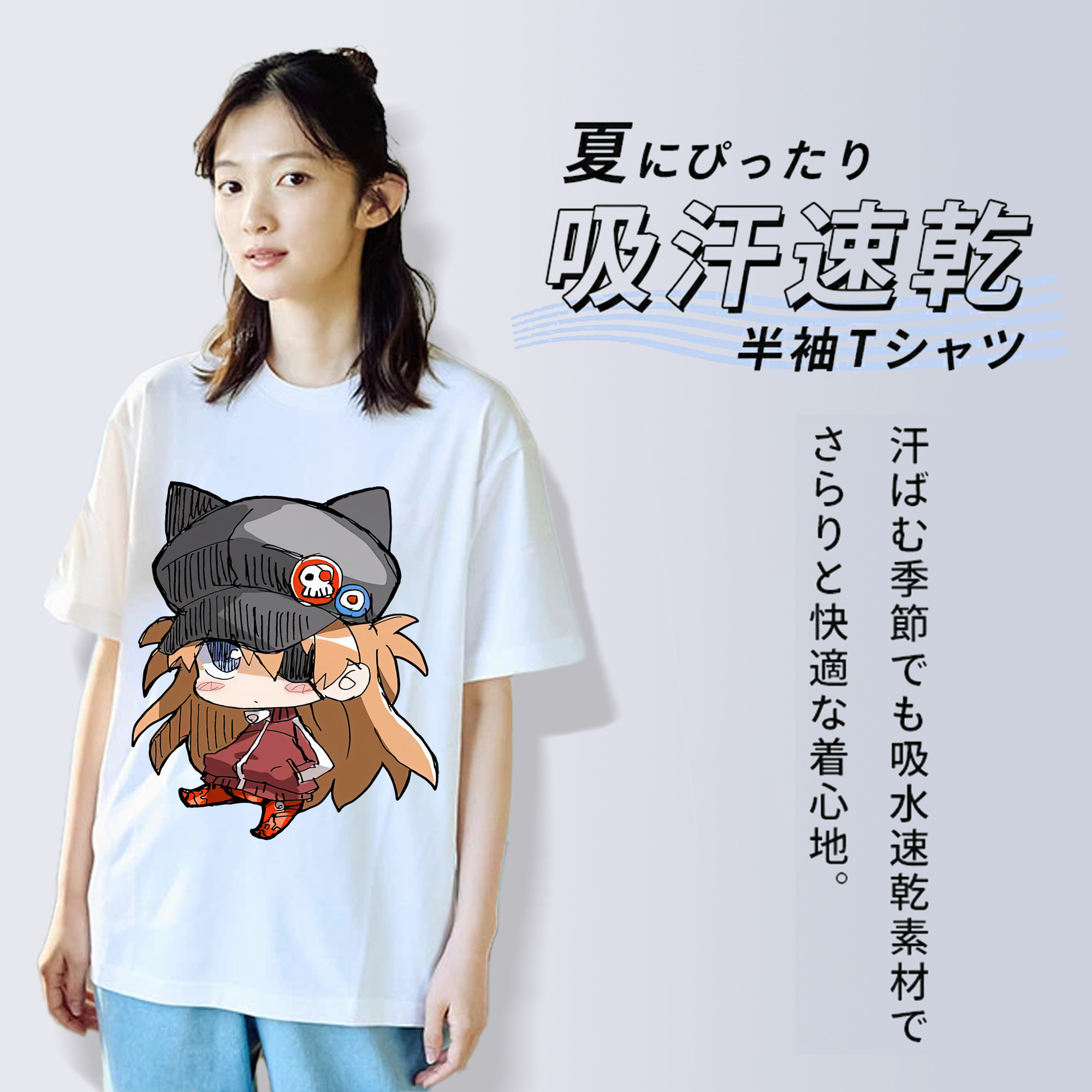 EVA 新世紀エヴァンゲリオン レディースカジュアルプリントTシャツ（綿100％）
