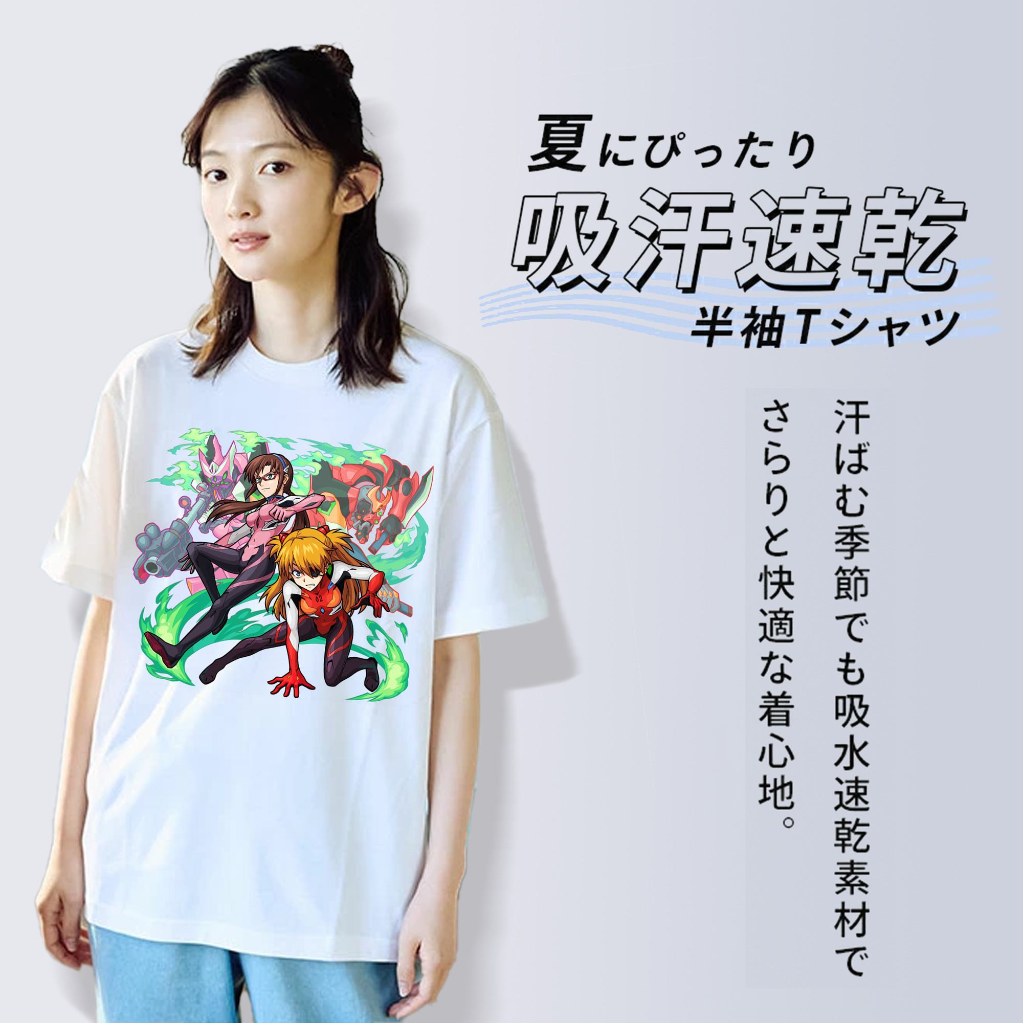 EVA 新世紀エヴァンゲリオン レディースカジュアルプリントTシャツ（綿100％）