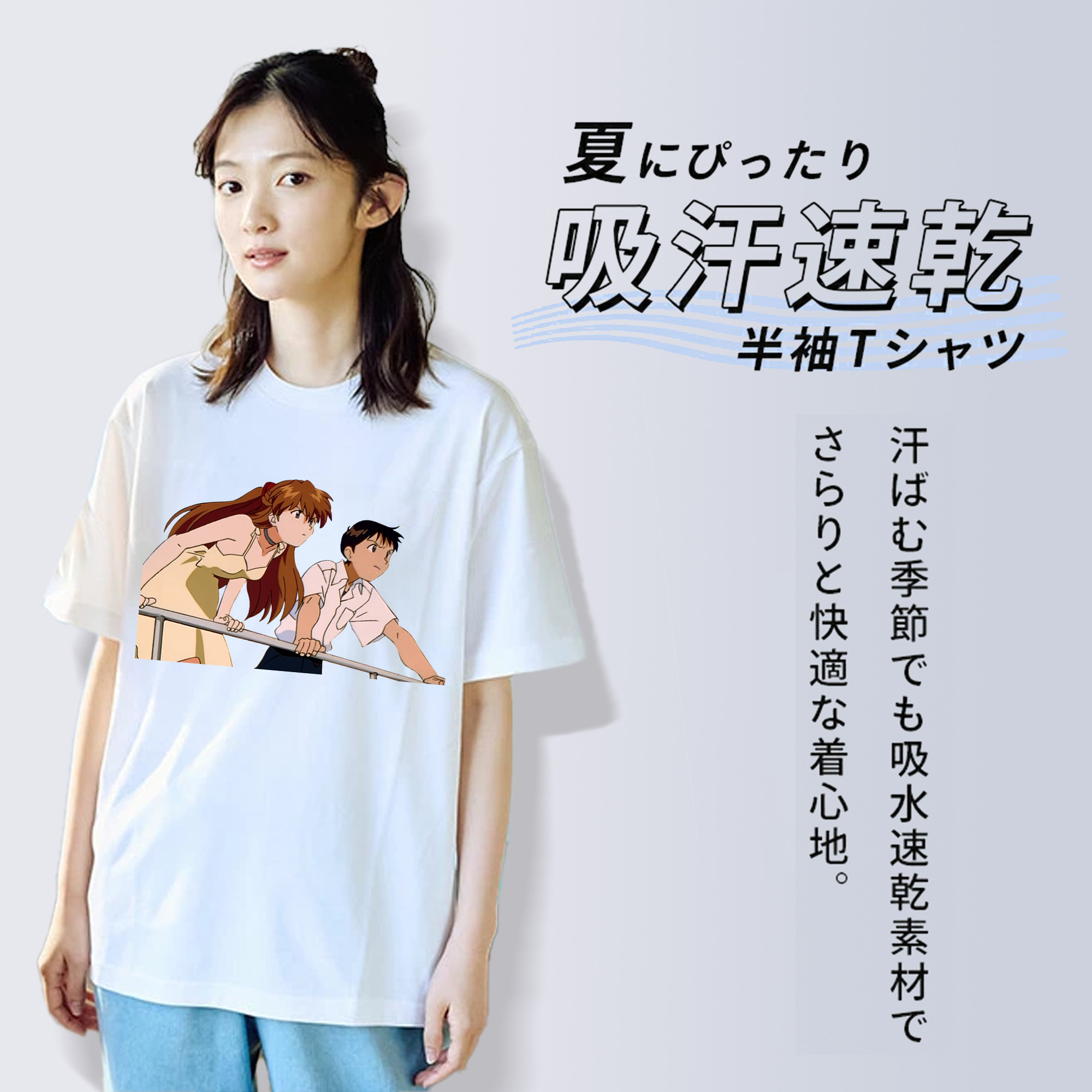 EVA 新世紀エヴァンゲリオン レディースカジュアルプリントTシャツ（綿100％）