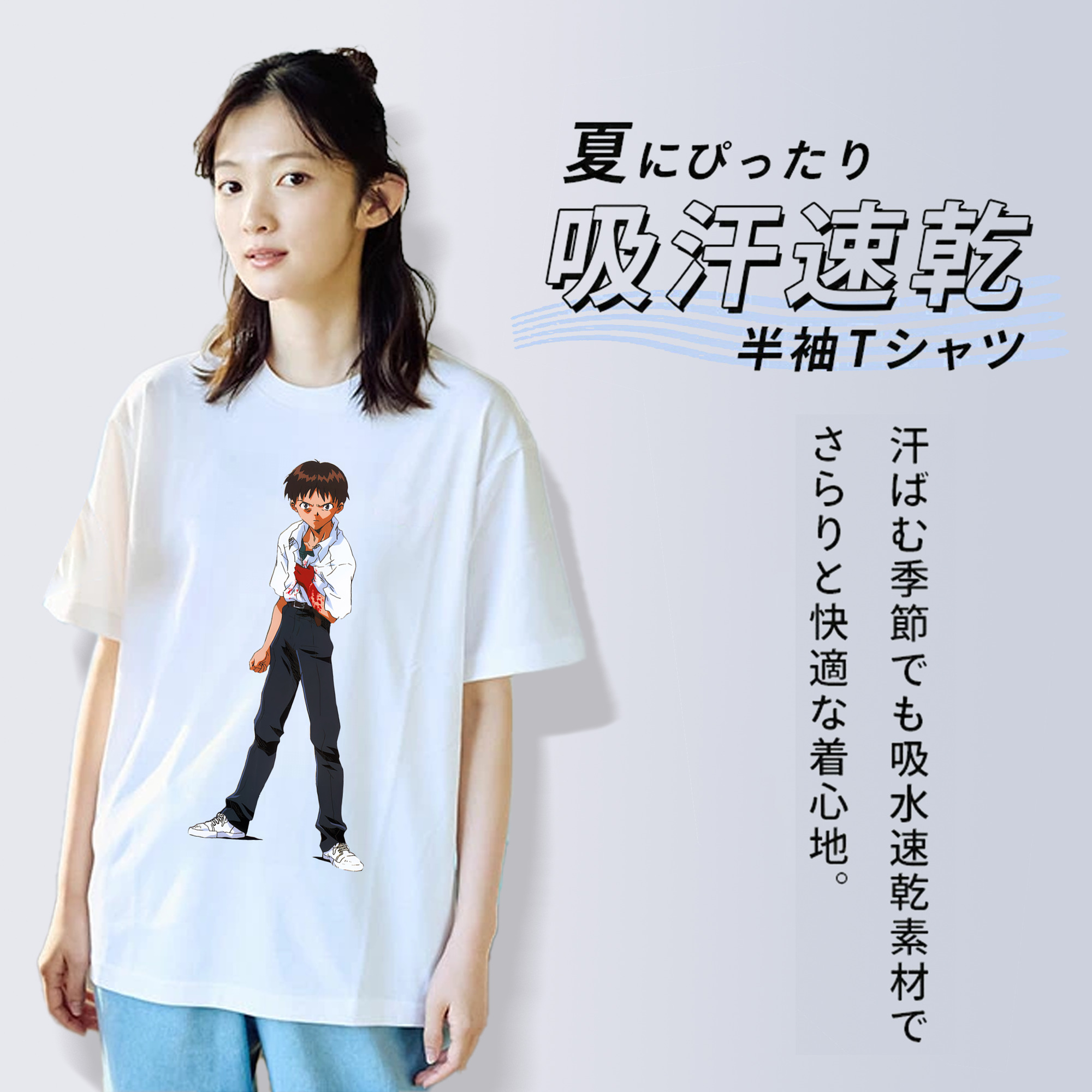 EVA 新世紀エヴァンゲリオン レディースカジュアルプリントTシャツ（綿100％）