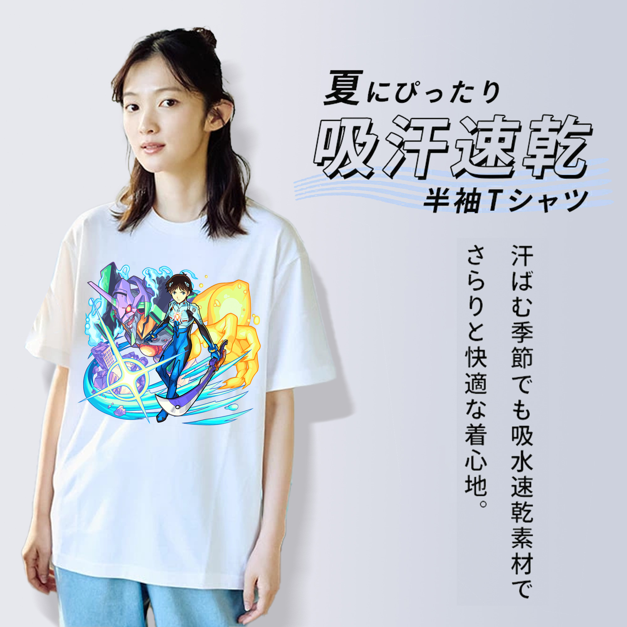 EVA 新世紀エヴァンゲリオン レディースカジュアルプリントTシャツ（綿100％）