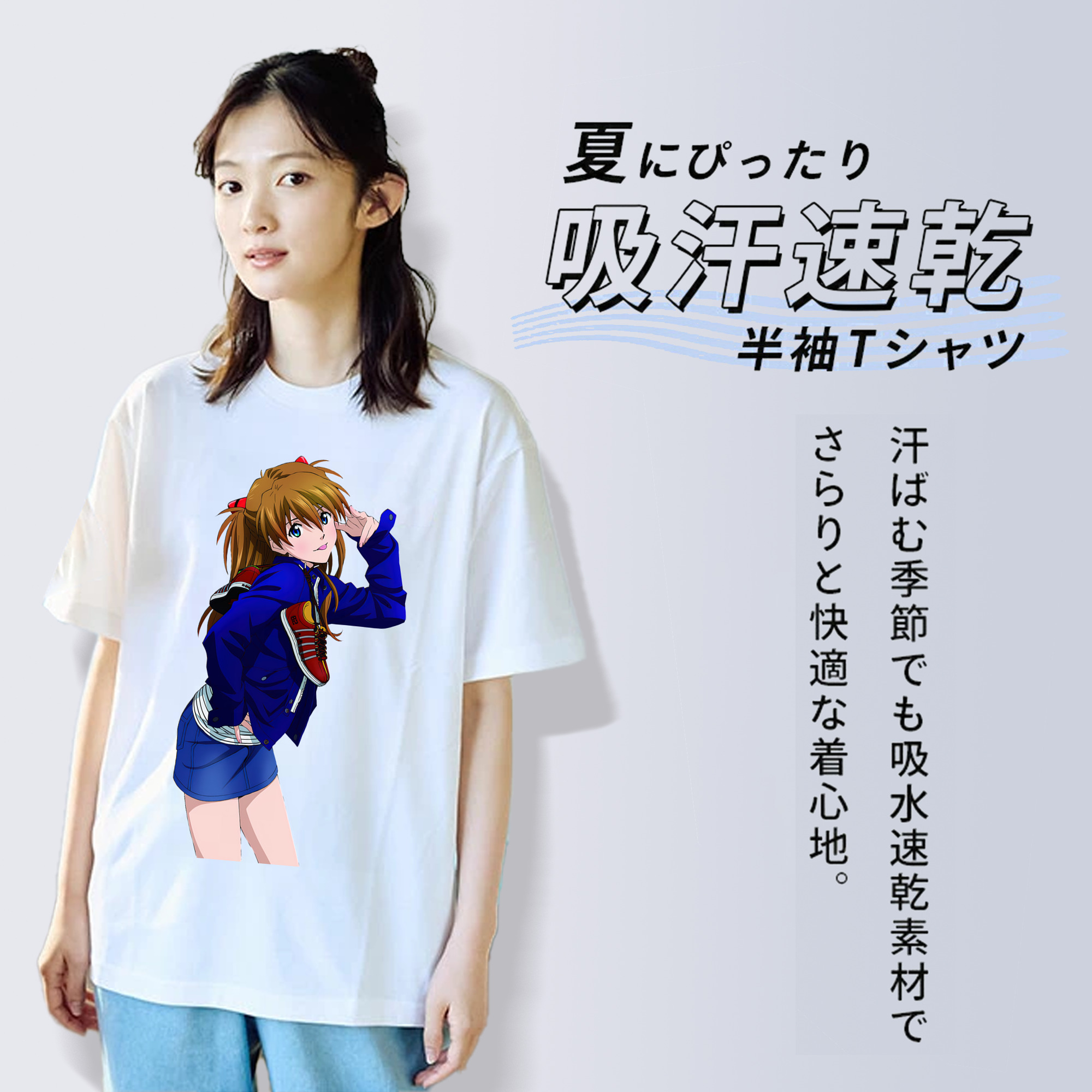 EVA 新世紀エヴァンゲリオン レディースカジュアルプリントTシャツ（綿100％）