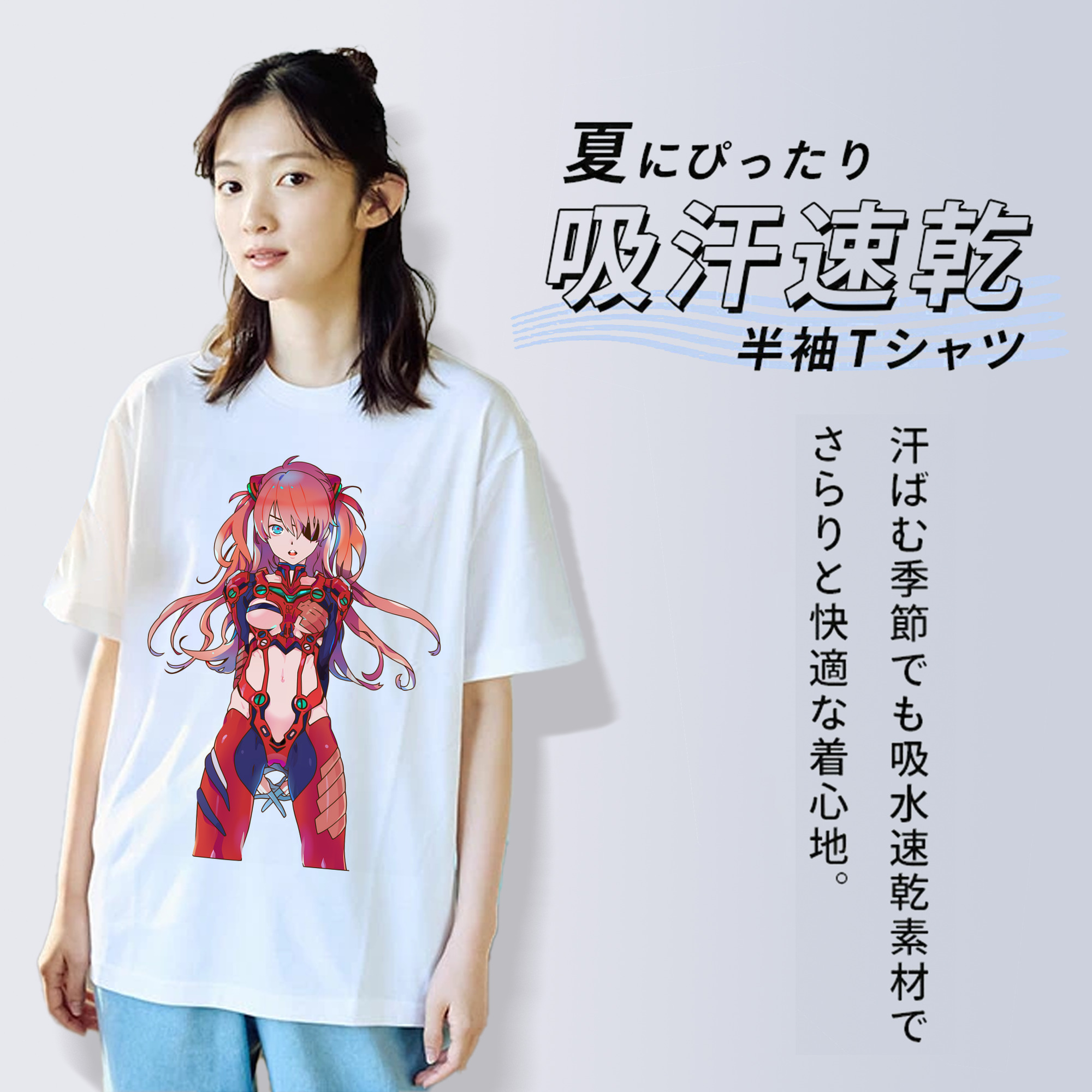EVA 新世紀エヴァンゲリオン レディースカジュアルプリントTシャツ（綿100％）