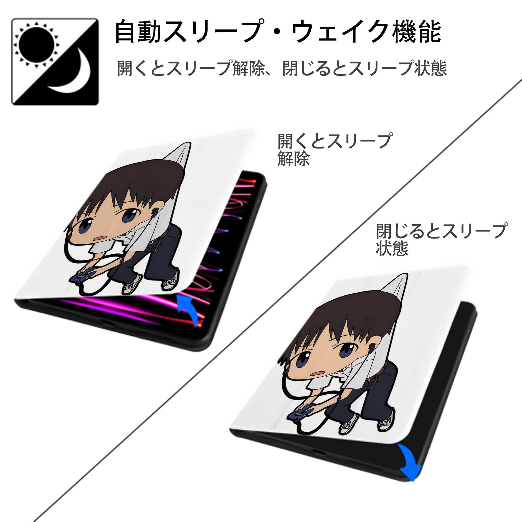 EVA 新世紀エヴァンゲリオン IPad ケース ペン収納付き 三つ折りスタンド PUレザー×シリコン 対応機種9.5/10.5/10.9インチ
