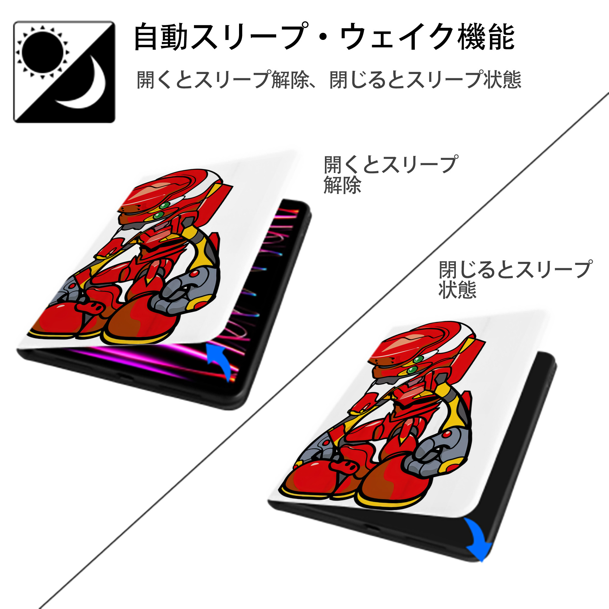 EVA 新世紀エヴァンゲリオン IPad ケース ペン収納付き 三つ折りスタンド PUレザー×シリコン 対応機種9.5/10.5/10.9インチ