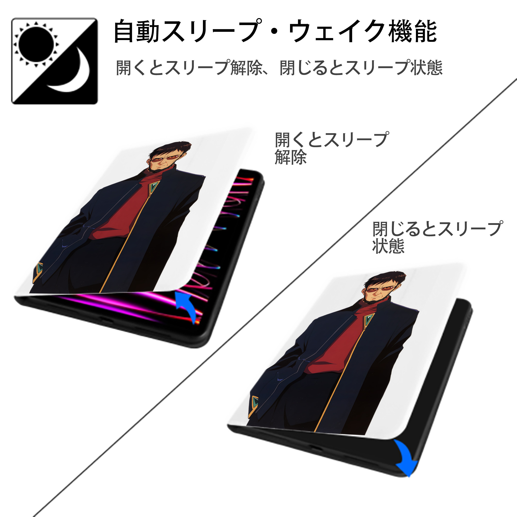 EVA 新世紀エヴァンゲリオン IPad ケース ペン収納付き 三つ折りスタンド PUレザー×シリコン 対応機種9.5/10.5/10.9インチ